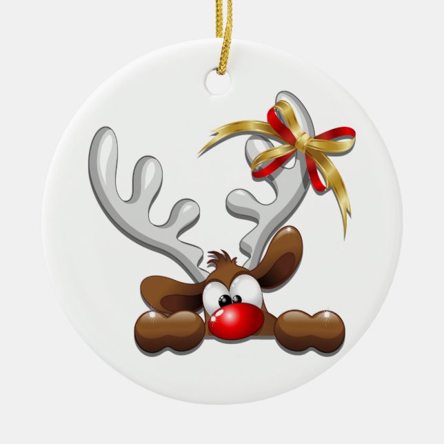 Reindeer Puzzled Funny Christmas Character Ceramic Tree Decoration (Front)