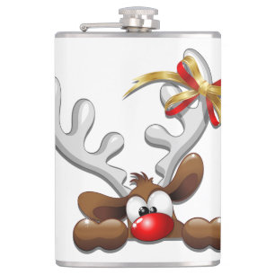 Reindeer Puzzled Funny Christmas Character Hip Flask