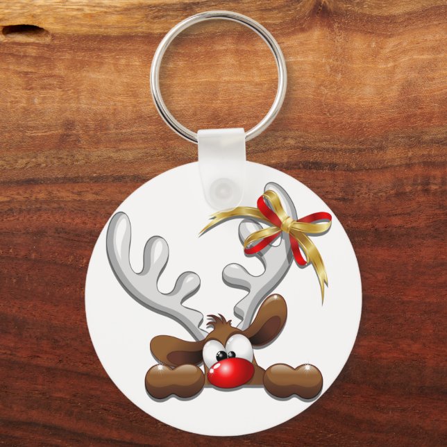 Reindeer Puzzled Funny Christmas Character Key Ring (Front)