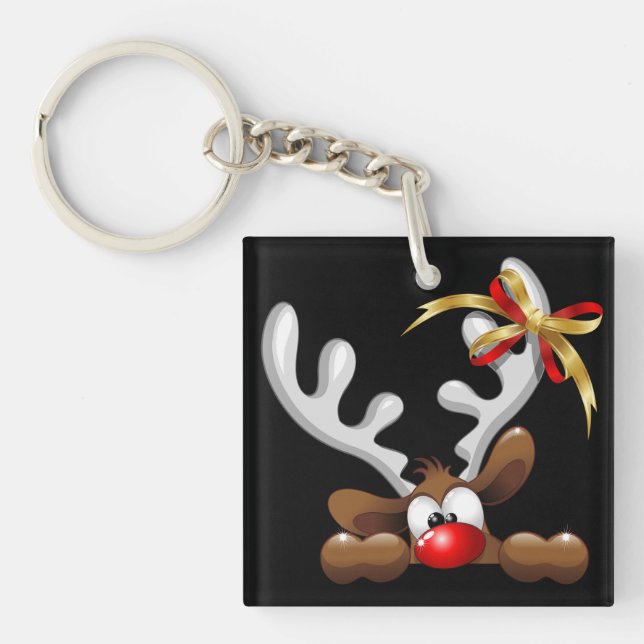 Reindeer Puzzled Funny Christmas Character Key Ring (Front)