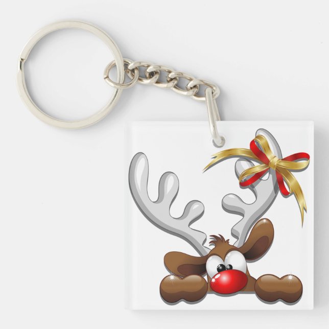 Reindeer Puzzled Funny Christmas Character Key Ring (Front)