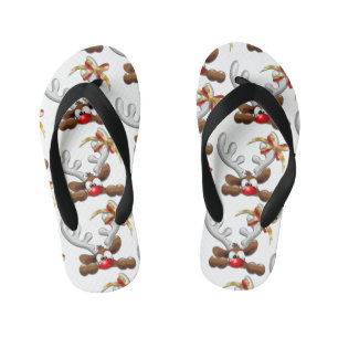 Reindeer Puzzled Funny Christmas Character Kid's Flip Flops