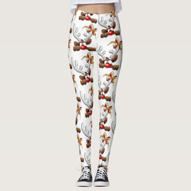 Reindeer Puzzled Funny Christmas Character Leggings (Front)