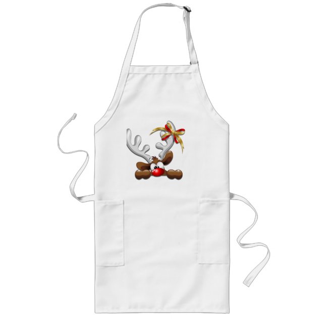 Reindeer Puzzled Funny Christmas Character Long Apron (Front)