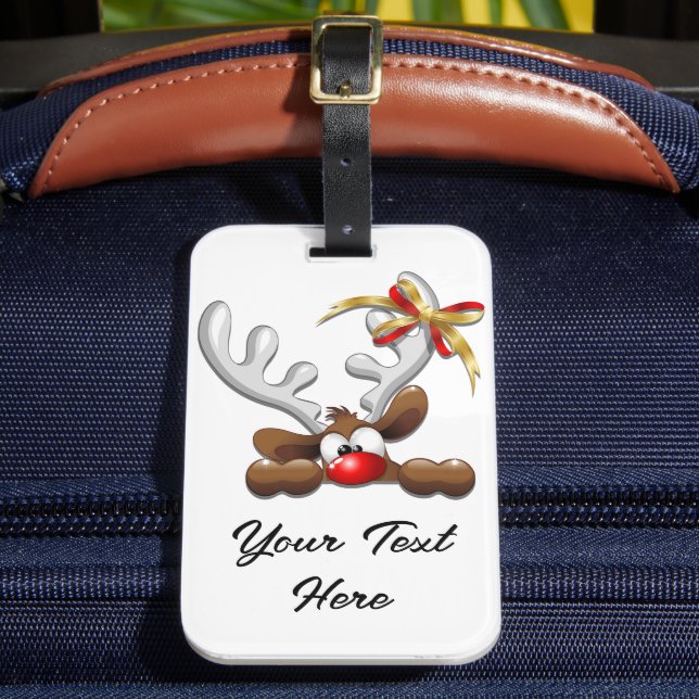 Reindeer Puzzled Funny Christmas Character Luggage Tag (Front Insitu 2)