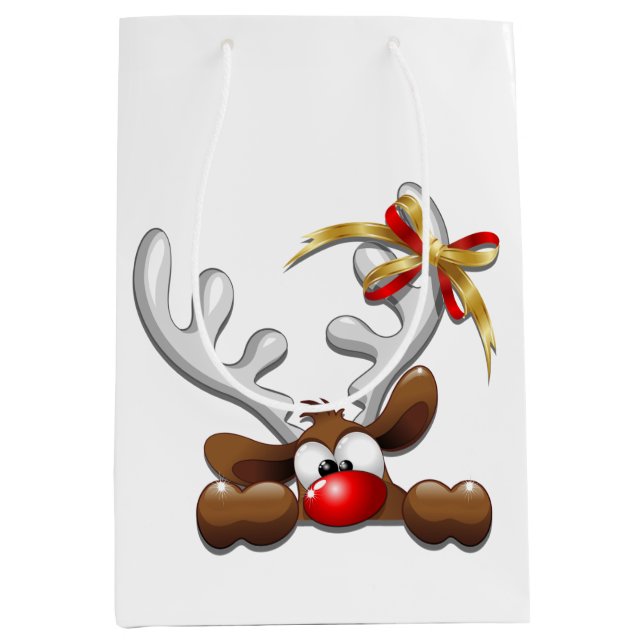 Reindeer Puzzled Funny Christmas Character Medium Gift Bag (Front)