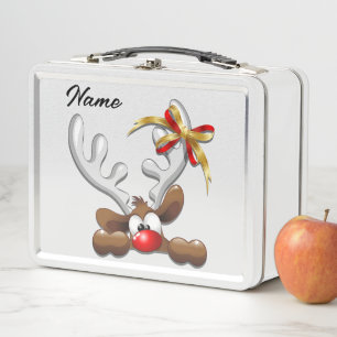 Reindeer Puzzled Funny Christmas Character Metal Lunch Box