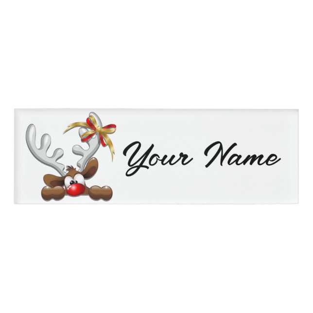 Reindeer Puzzled Funny Christmas Character Name Tag (Front)