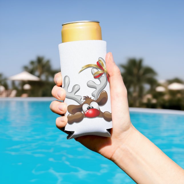 Reindeer Puzzled Funny Christmas Character Seltzer Can Cooler (In Situ Pool)