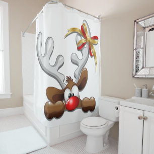 Reindeer Puzzled Funny Christmas Character Shower Curtain