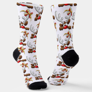 Reindeer Puzzled Funny Christmas Character Socks