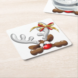 Reindeer Puzzled Funny Christmas Character Square Paper Coaster