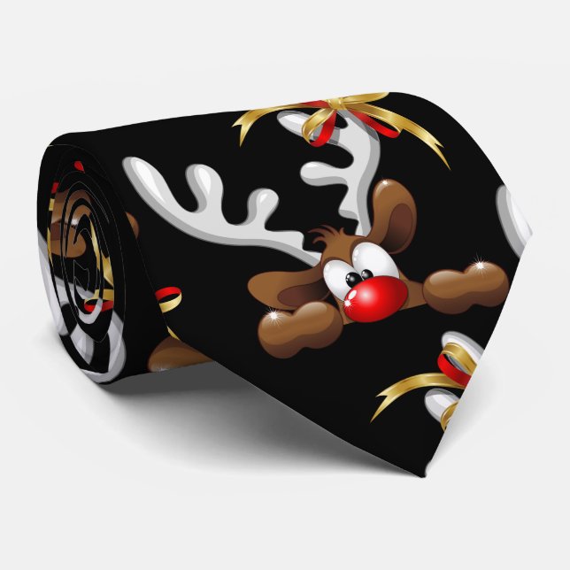 Reindeer Puzzled Funny Christmas Character Tie (Rolled)