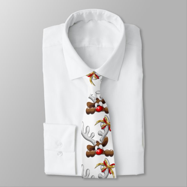 Reindeer Puzzled Funny Christmas Character Tie (Tied)