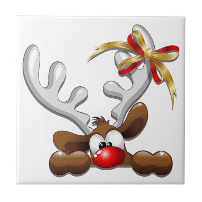 Reindeer Puzzled Funny Christmas Character Tile (Front)