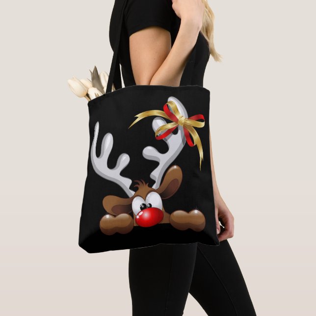 Reindeer Puzzled Funny Christmas Character Tote Bag (Close Up)