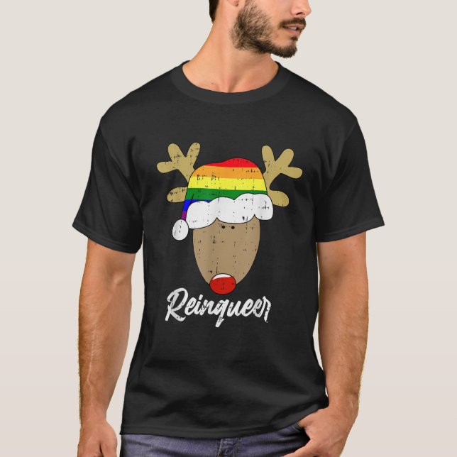 Reindeer Queer Christmas Pajama LGBT Q Gay Pride X T-Shirt (Front)