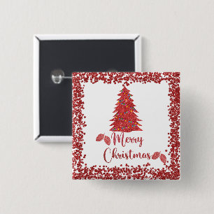 Reindeer red glitter- merry christmas 15 cm square badge