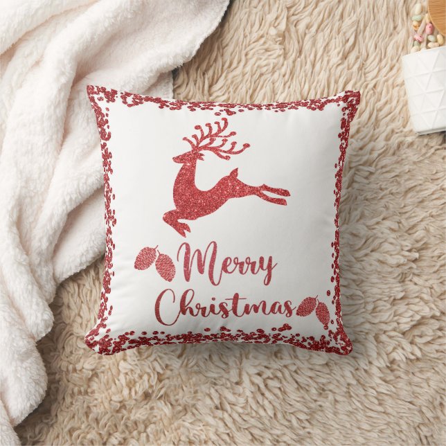 Reindeer red glitter- merry christmas cushion (Blanket)