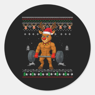 Reindeer Red Nose Gainzdeer Gym Ugly Christmas Ugl Classic Round Sticker
