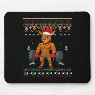 Reindeer Red Nose Gainzdeer Gym Ugly Christmas Ugl Mouse Mat