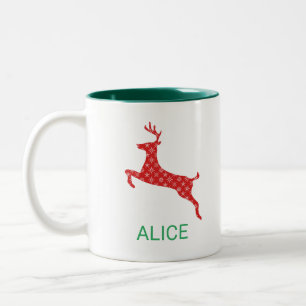 Reindeer red snowflakes personalised christmas Two-Tone coffee mug