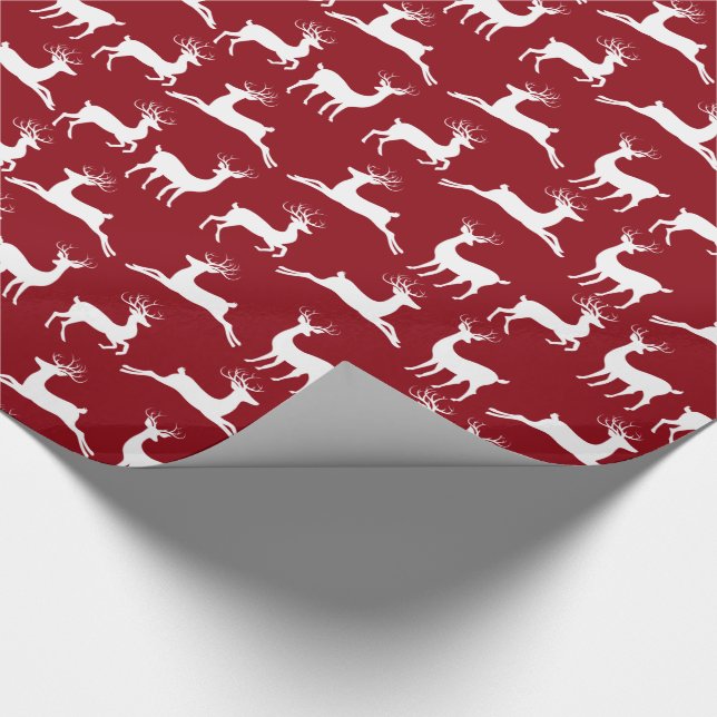Reindeer Red White Christmas Wrapping Paper (Corner)