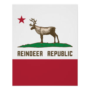 Reindeer Republic California Flag Caribou Poster