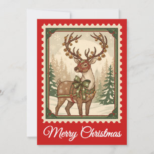 Reindeer   Retro Postage Stamp Christmas Card