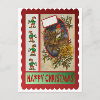 Reindeer ride holiday postcard