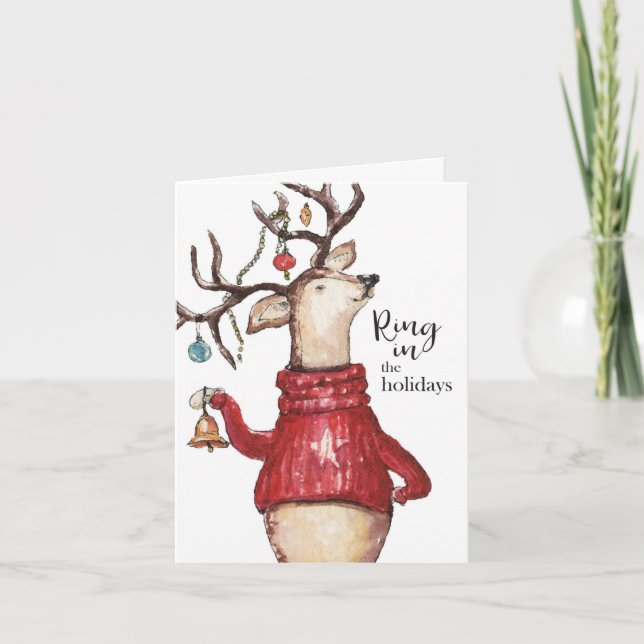 Reindeer Ringing in the Holiday Card (Front)