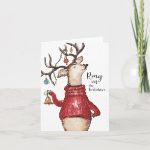Reindeer Ringing in the Holiday Card