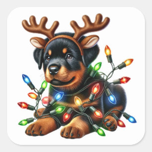 Reindeer Rottie Saves Christmas! Square Sticker