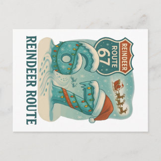 Reindeer Route 67 Christmas Santa Sleigh Postcard