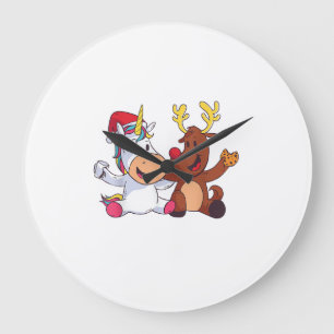 Reindeer Rudolph Christmas Ren Red Nosed Unicorn G Large Clock