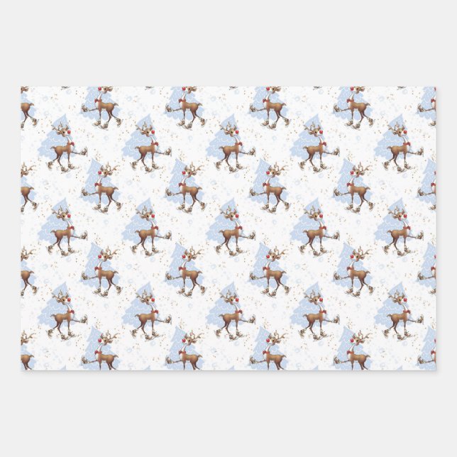 Reindeer Rudolph Christmas Wrapping Paper (Front)