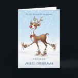 Reindeer Rudolph Grandson Christmas Card<br><div class="desc">Rudolph,  the red nosed reindeer,  goes for a joyful skate in winter wonderland. You can change text according to your requirements.</div>