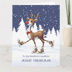 Reindeer Rudolph Grandson Christmas Card