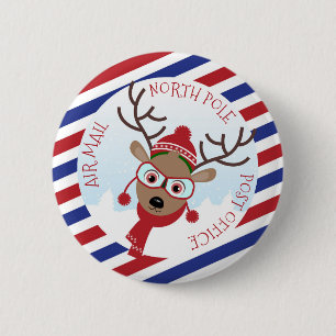 Reindeer Rudolph North Pole Post Office Button