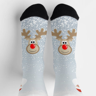 Reindeer Rudolph Red Nose Santa Crew Socks