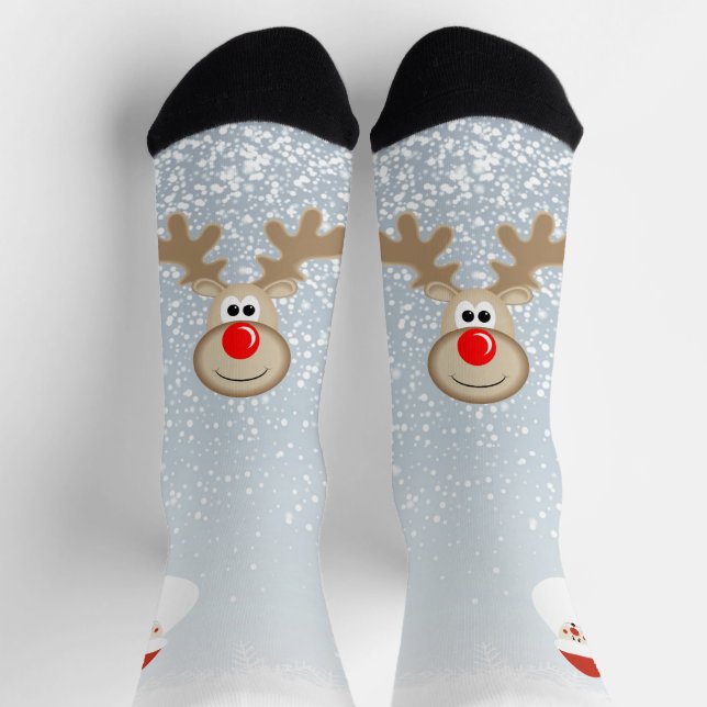 Reindeer Rudolph Red Nose Santa Crew Socks (Top)