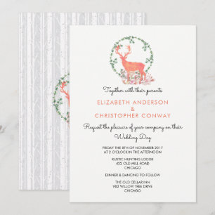 Reindeer Rustic Botanical Watercolor Wedding Invitation