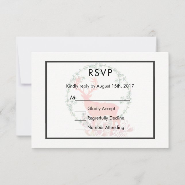 Reindeer Rustic Botanical Watercolor Wedding RSVP Card (Front)