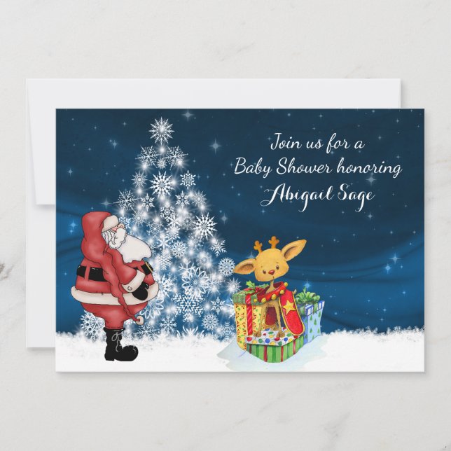 Reindeer, Santa, Christmas Tree Baby Shower Invite (Front)