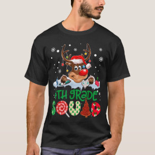 Reindeer Santa Hat 4th Grade Squad Teacher Christm T-Shirt