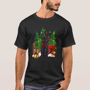 Reindeer Santa Hat Black Cat Christmas Lights Cute T-Shirt
