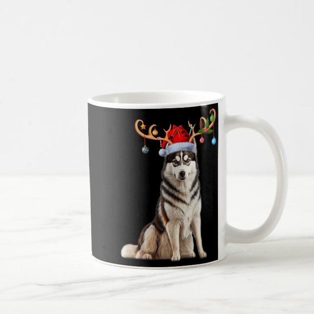Reindeer Santa Hat Christmas Pajamas Husky Dog Xma Coffee Mug (Right)