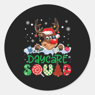 Reindeer Santa Hat Daycare Squad Teacher Christmas Classic Round Sticker