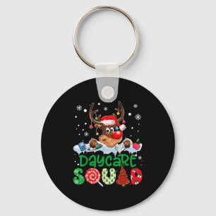 Reindeer Santa Hat Daycare Squad Teacher Christmas Key Ring