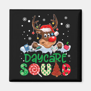 Reindeer Santa Hat Daycare Squad Teacher Christmas Magnet